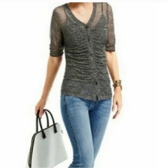 CAbi Tops - CABI placket semi sheer 1/2 sleeve ruched button down size medium
